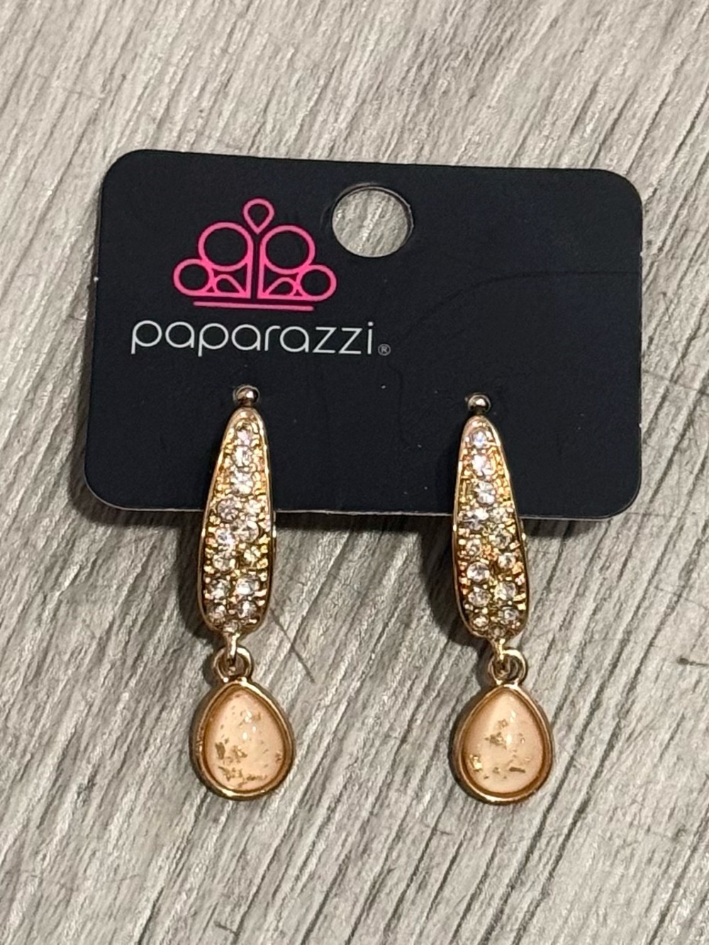 paparazzi Gold and Peach Crystal Teardrop Dangle Earrings